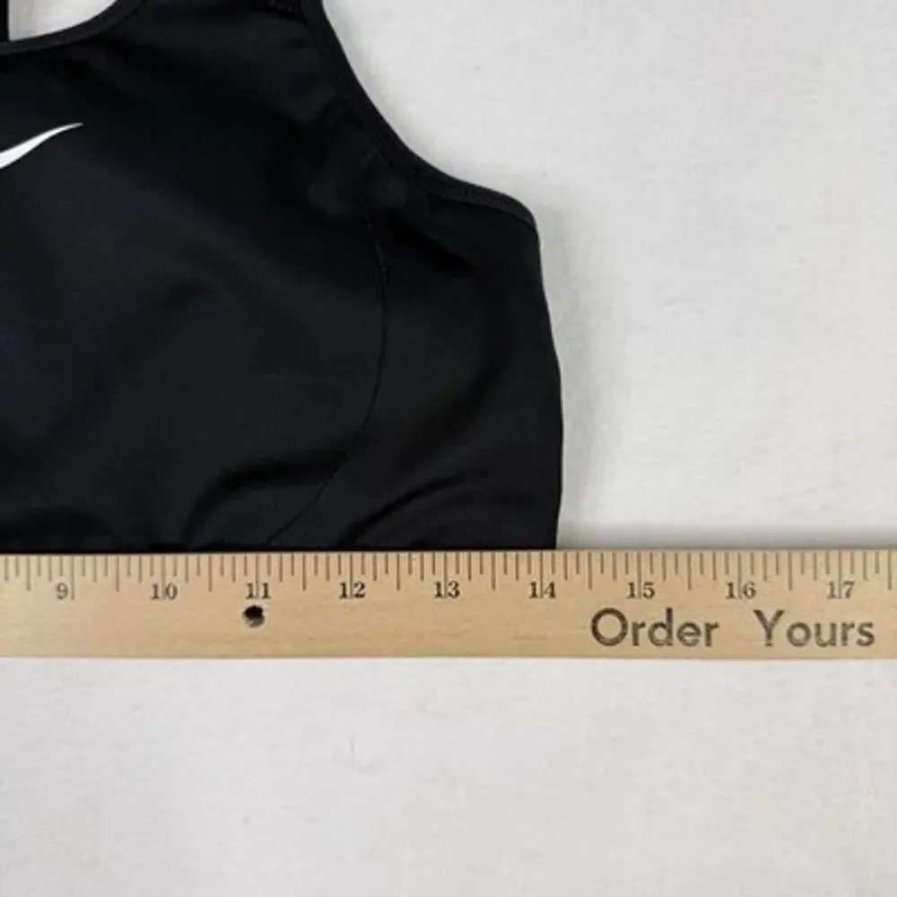 Nike Sports Bra Swoosh Logo L Black Racerback Stretch Pullover Athletic Logo